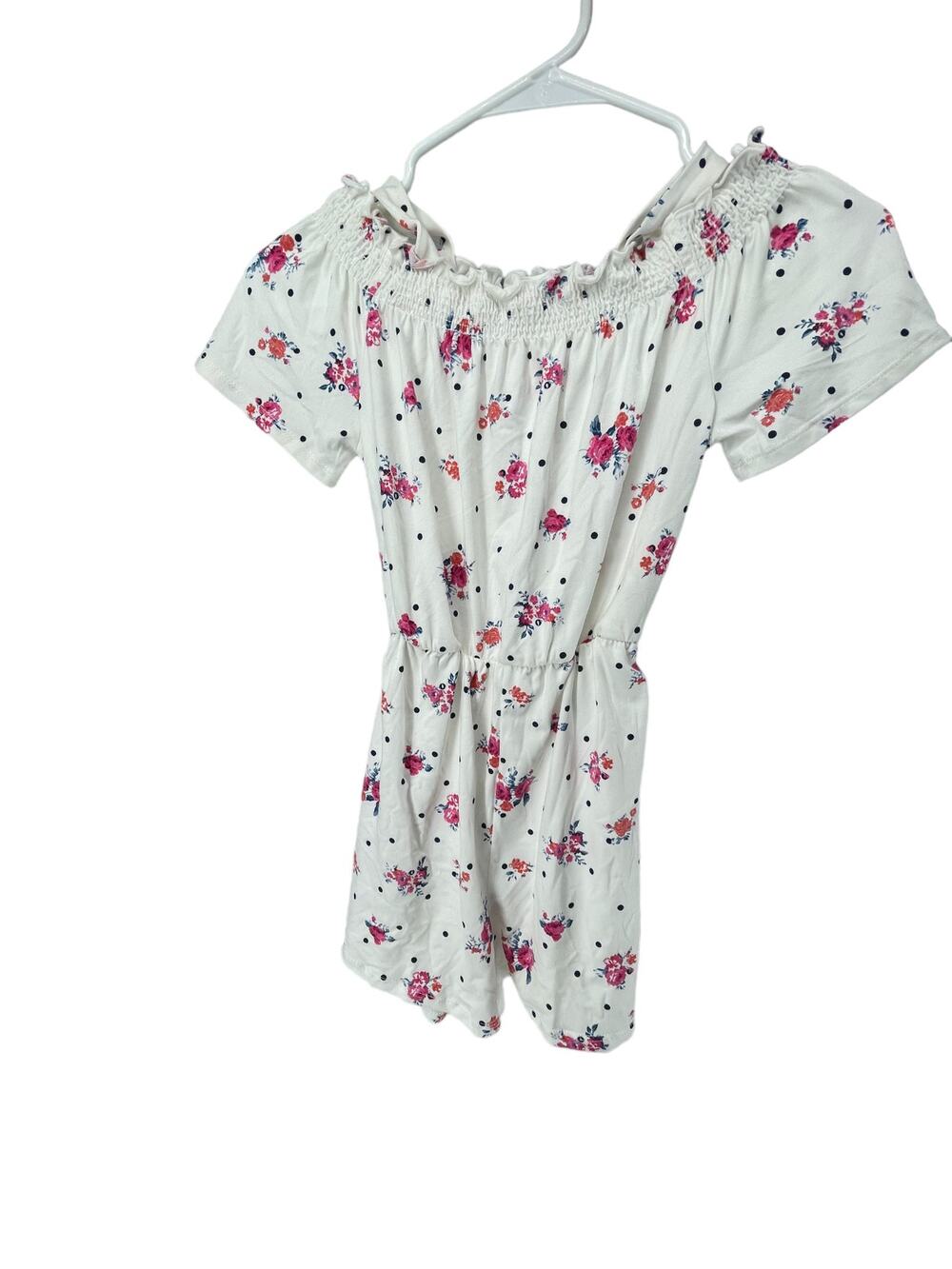 Heart & Arrow Girls Off-The-Shoulder White Floral Romper Youth Size 12